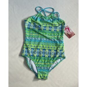 Kanu Surf Girls Jasmine  Halter one Piece  Swimsuit Mahina Green Size 14
